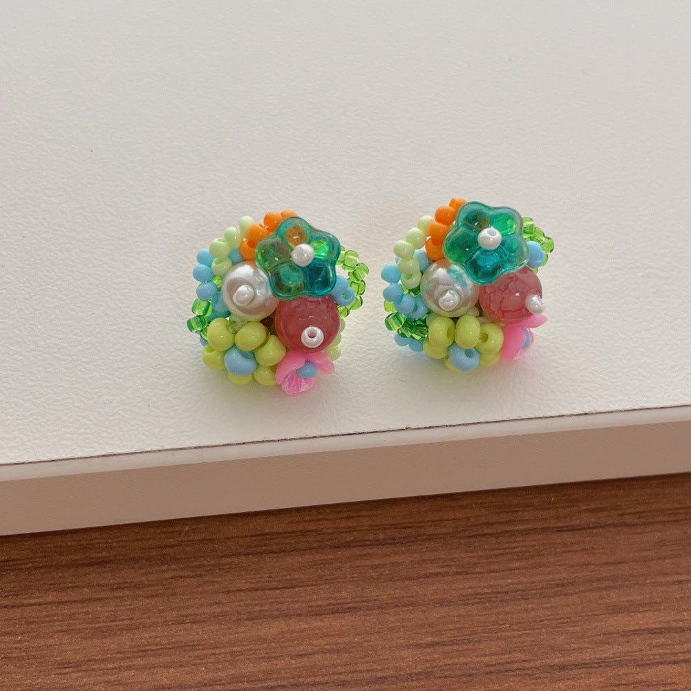 Beaded Flower Stud Earrings — earrings, view 6