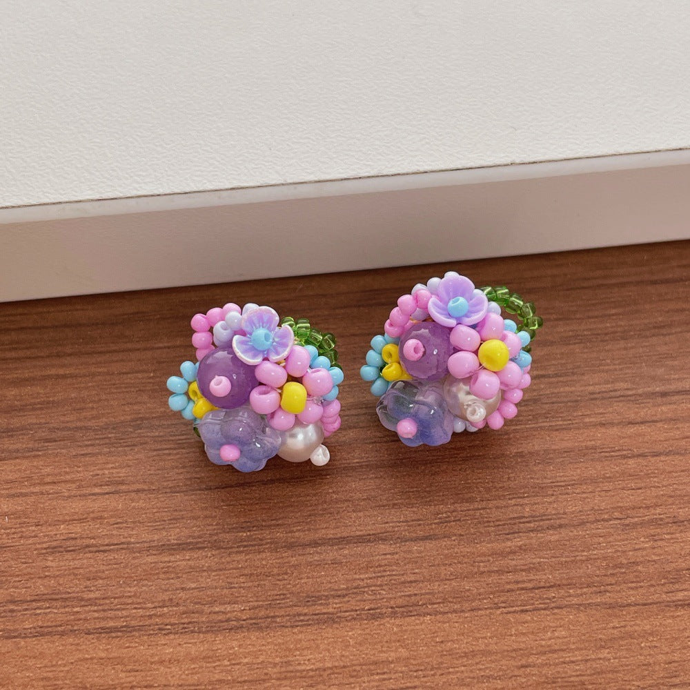 Beaded Flower Stud Earrings — earrings, view 7