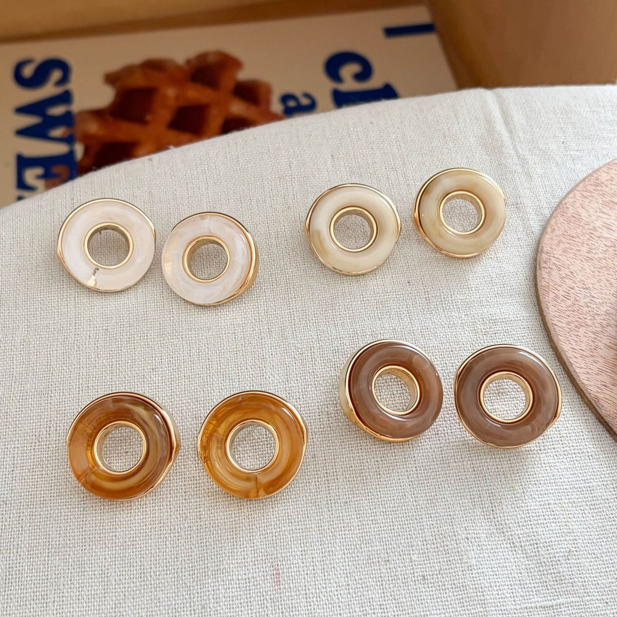 Hollow-Out Round Stud Earrings — earrings, view 2
