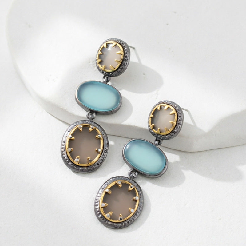 French Style Stone Drop Earrings — silver earrings, view 2