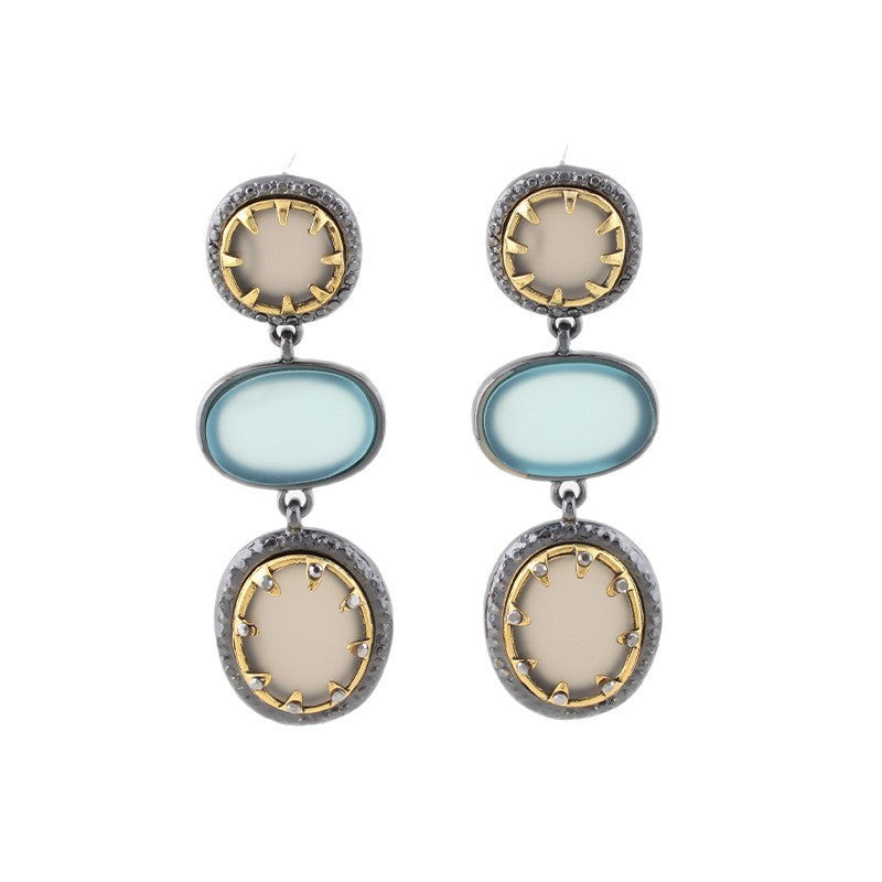 French Style Stone Drop Earrings — silver earrings, view 5