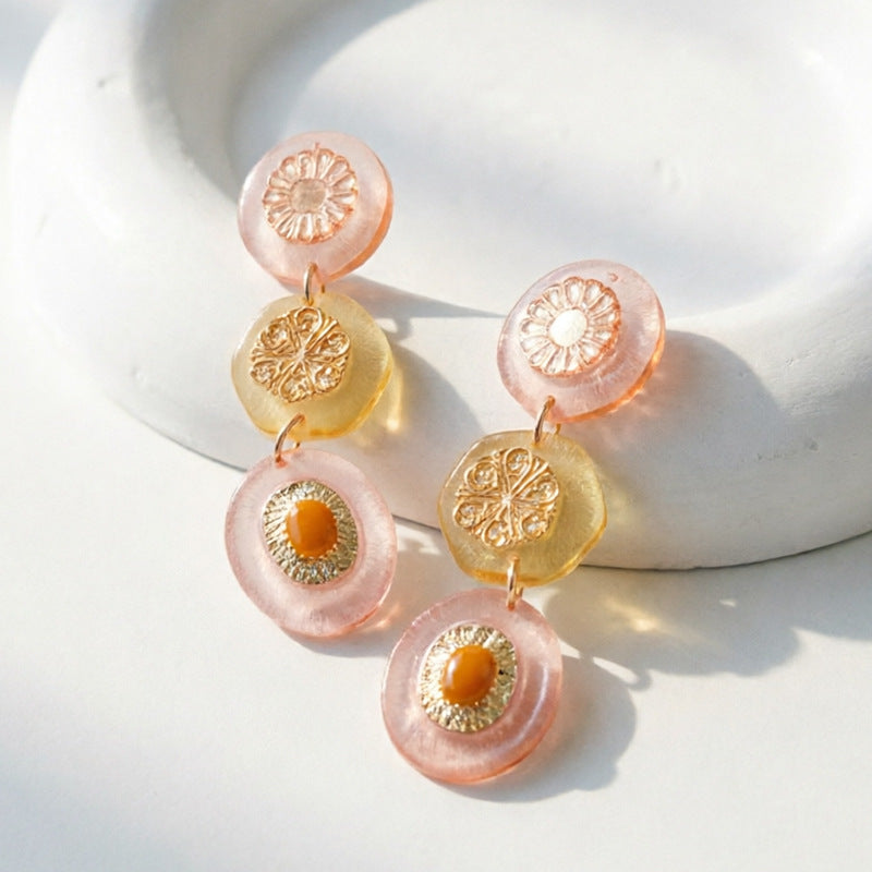 Color Contrast Resin Pendant Earrings — gold earrings, view 2