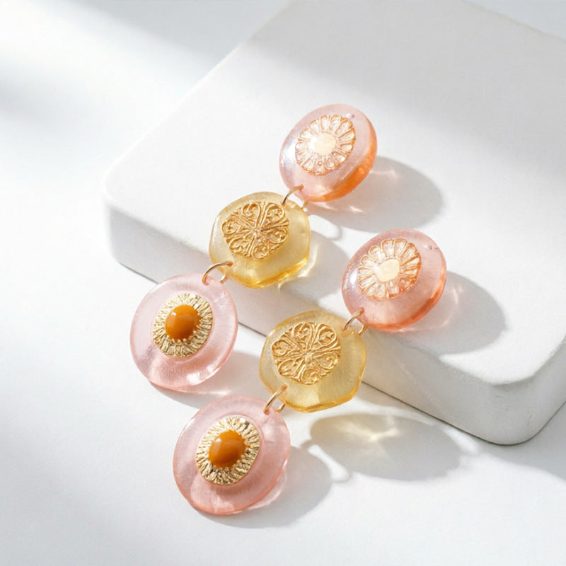 Color Contrast Resin Pendant Earrings — gold earrings, view 3