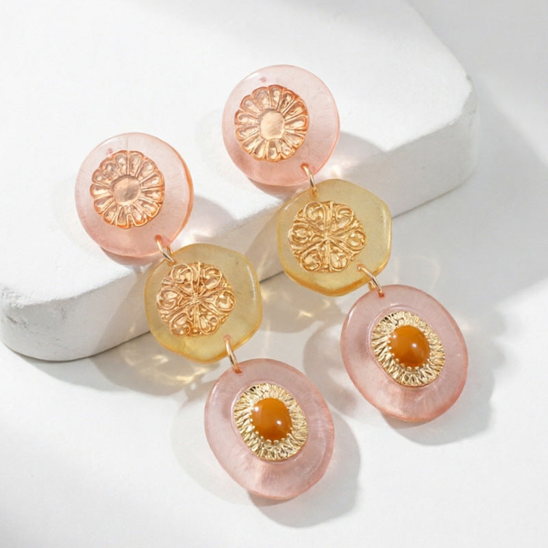 Color Contrast Resin Pendant Earrings — gold earrings, view 4