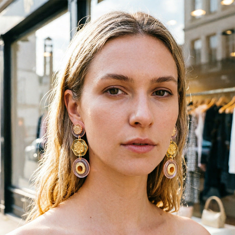 Color Contrast Resin Pendant Earrings — gold earrings, view 6