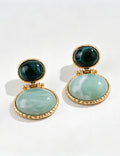Emerald Oval Pendant Studs — gold earrings