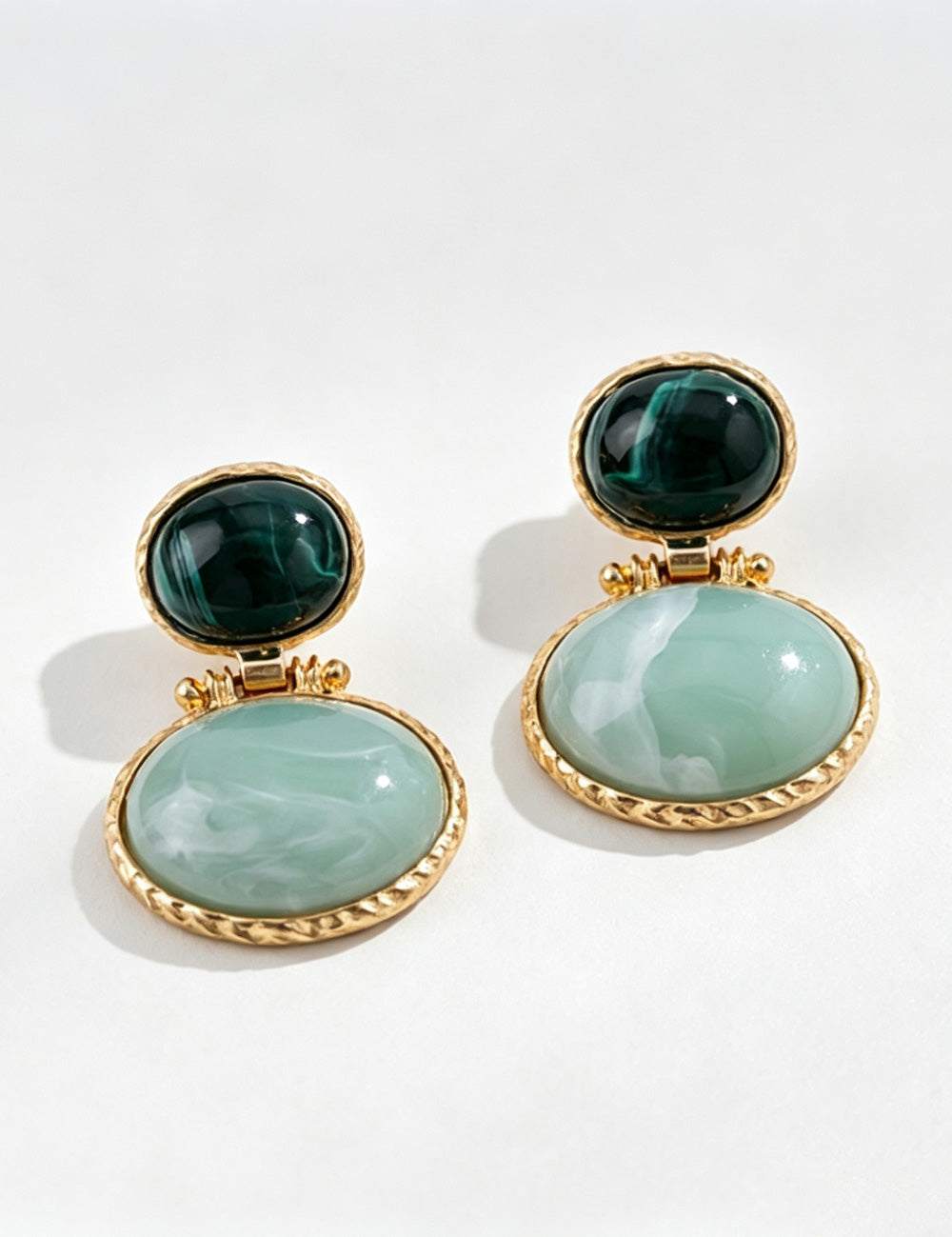 Emerald Oval Pendant Studs — gold earrings