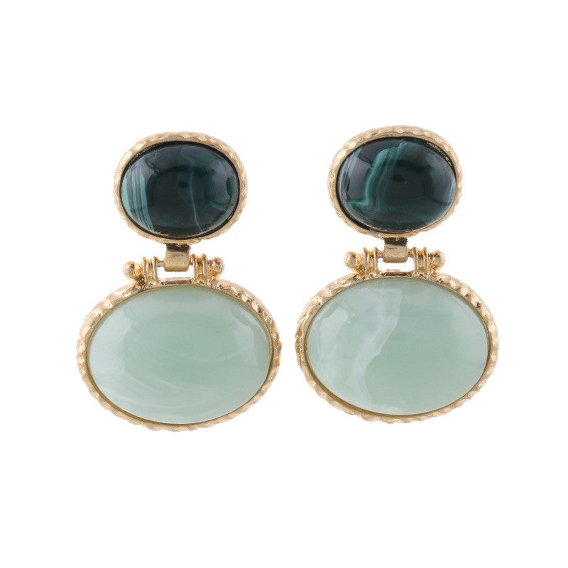 Emerald Oval Pendant Studs — gold earrings, view 4