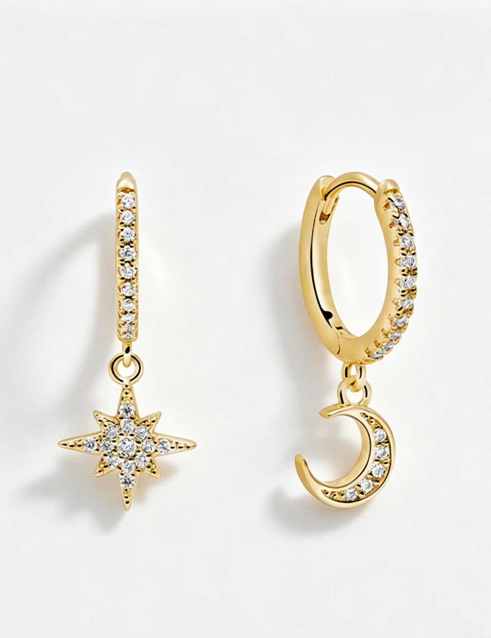 Moon Pendant Rhinestone Hoop Earrings — earrings