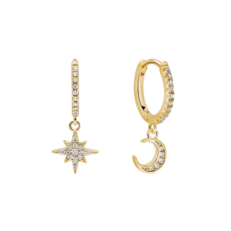 Moon Pendant Rhinestone Hoop Earrings — earrings, view 2