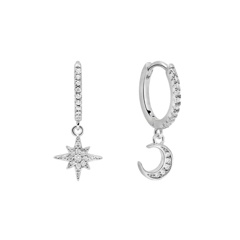 Moon Pendant Rhinestone Hoop Earrings — earrings, view 3