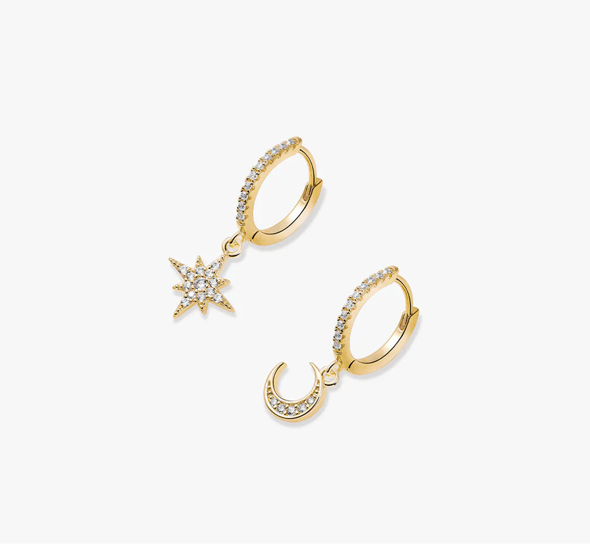 Moon Pendant Rhinestone Hoop Earrings — earrings, view 5