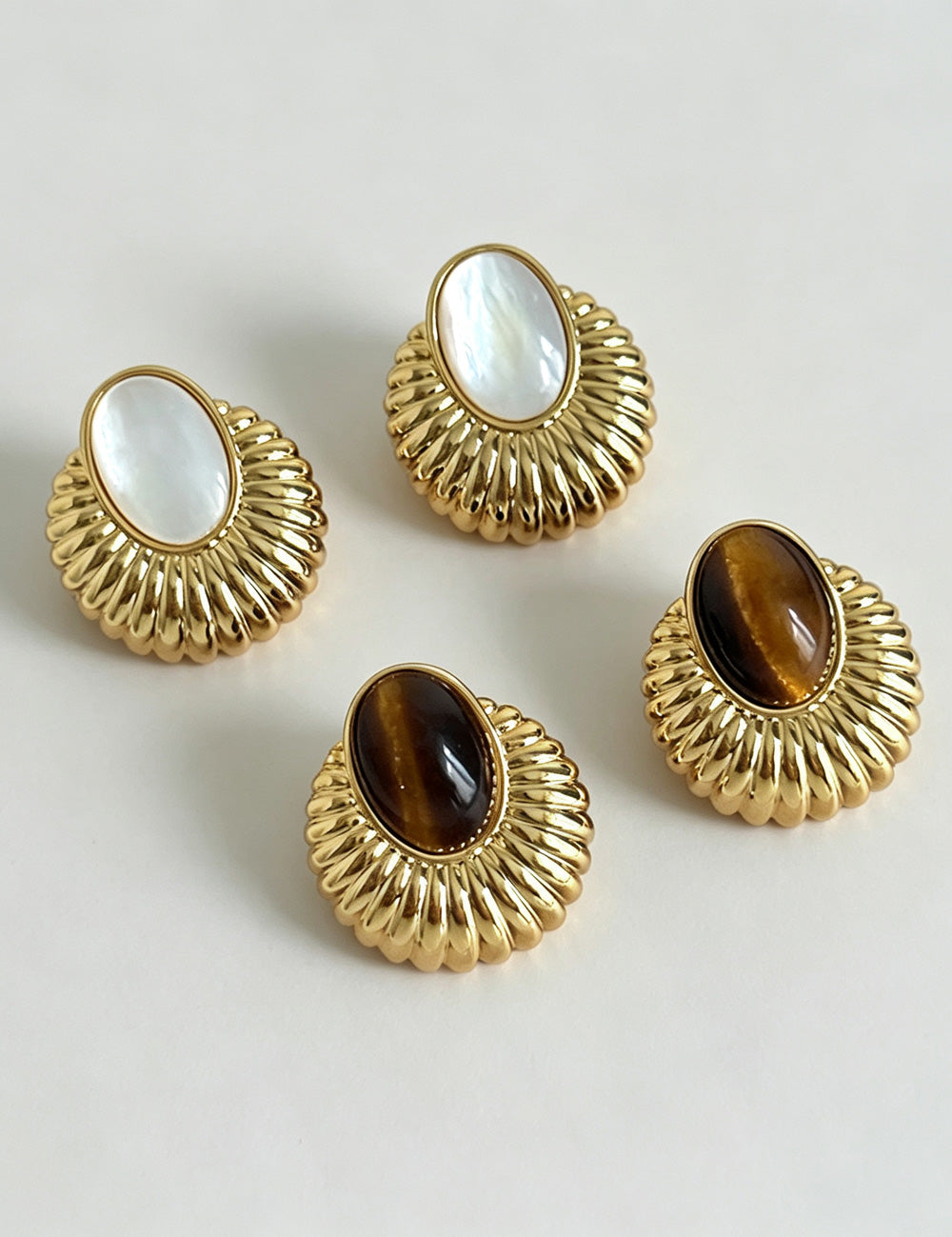 Tiger's Eye Shell Stud Earrings — earrings