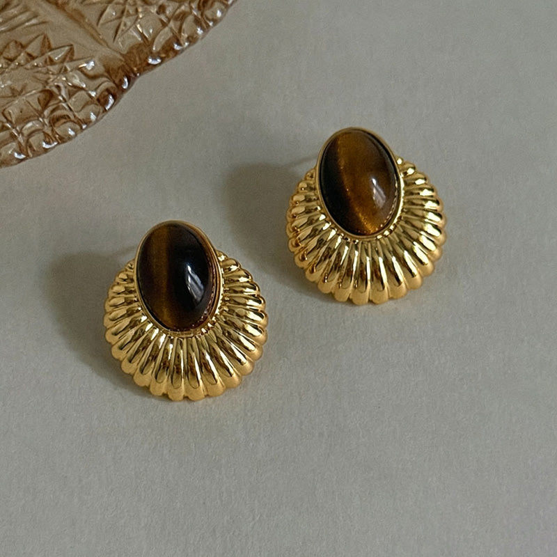 Tiger's Eye Shell Stud Earrings — earrings, view 2