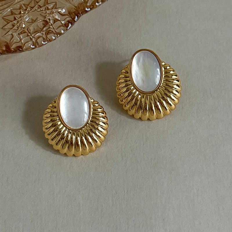 Tiger's Eye Shell Stud Earrings — earrings, view 3