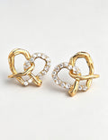 Hollow Heart Rhinestone Studs — gold earrings