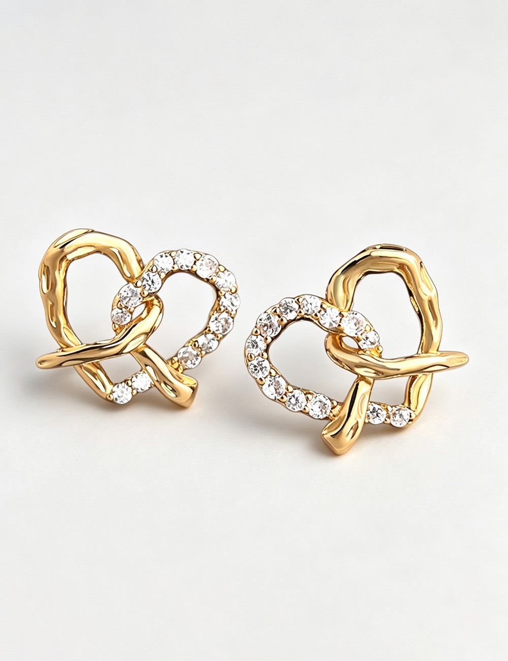 Hollow Heart Rhinestone Studs — gold earrings