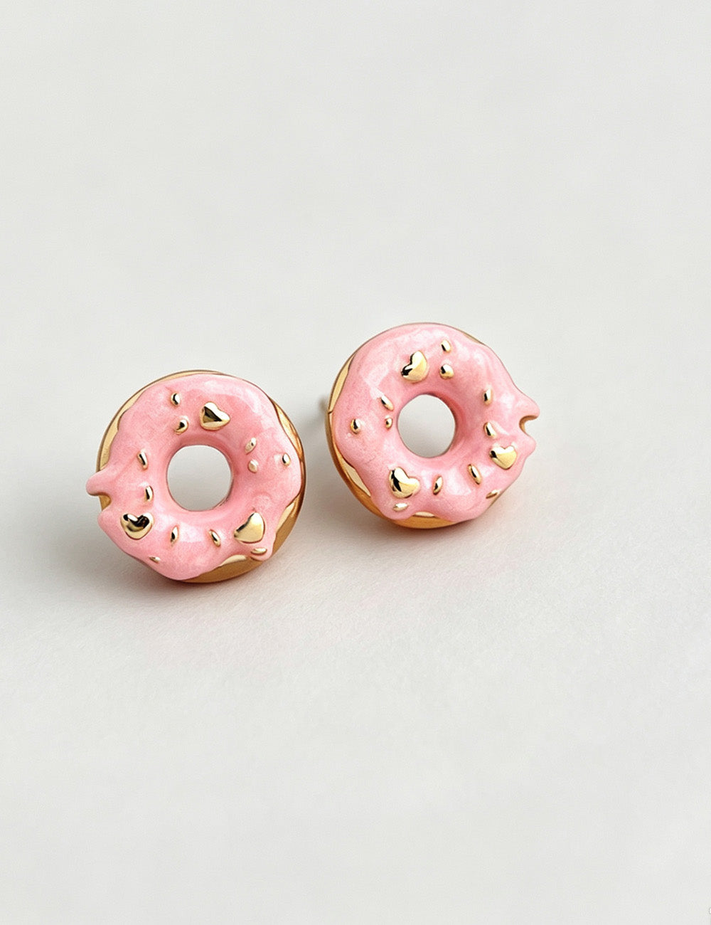 Doughnut Shape Gold Stud Earrings — pink earrings