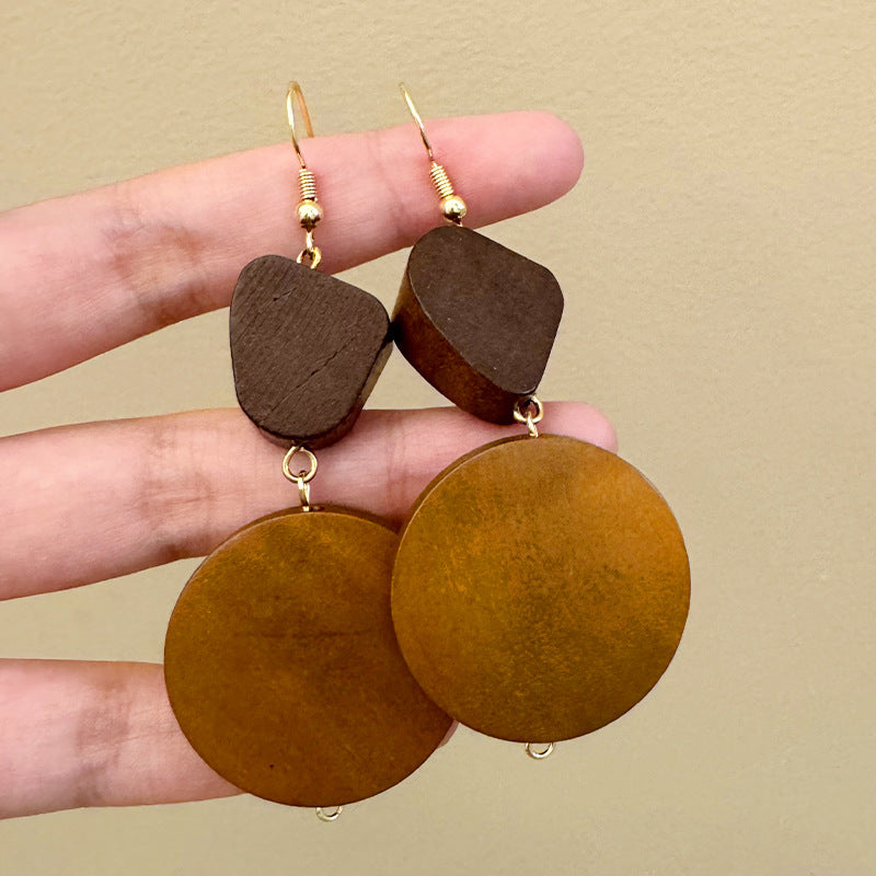 Exaggerated Wood Dangle Earrings — coffee earrings, view 2