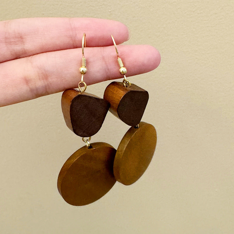Exaggerated Wood Dangle Earrings — coffee earrings, view 3