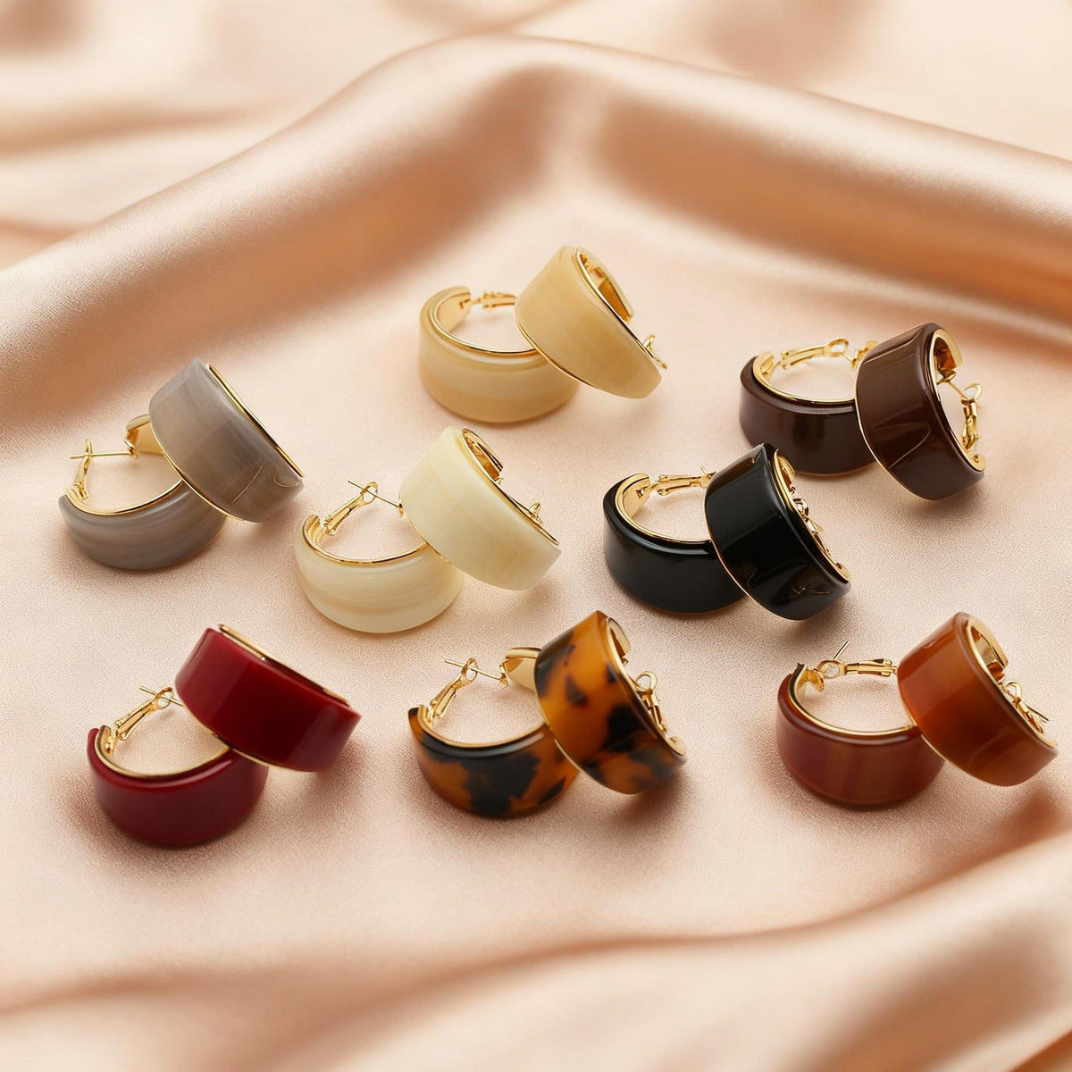 Solid-Color Resin C-Shape Studs — earrings, view 2