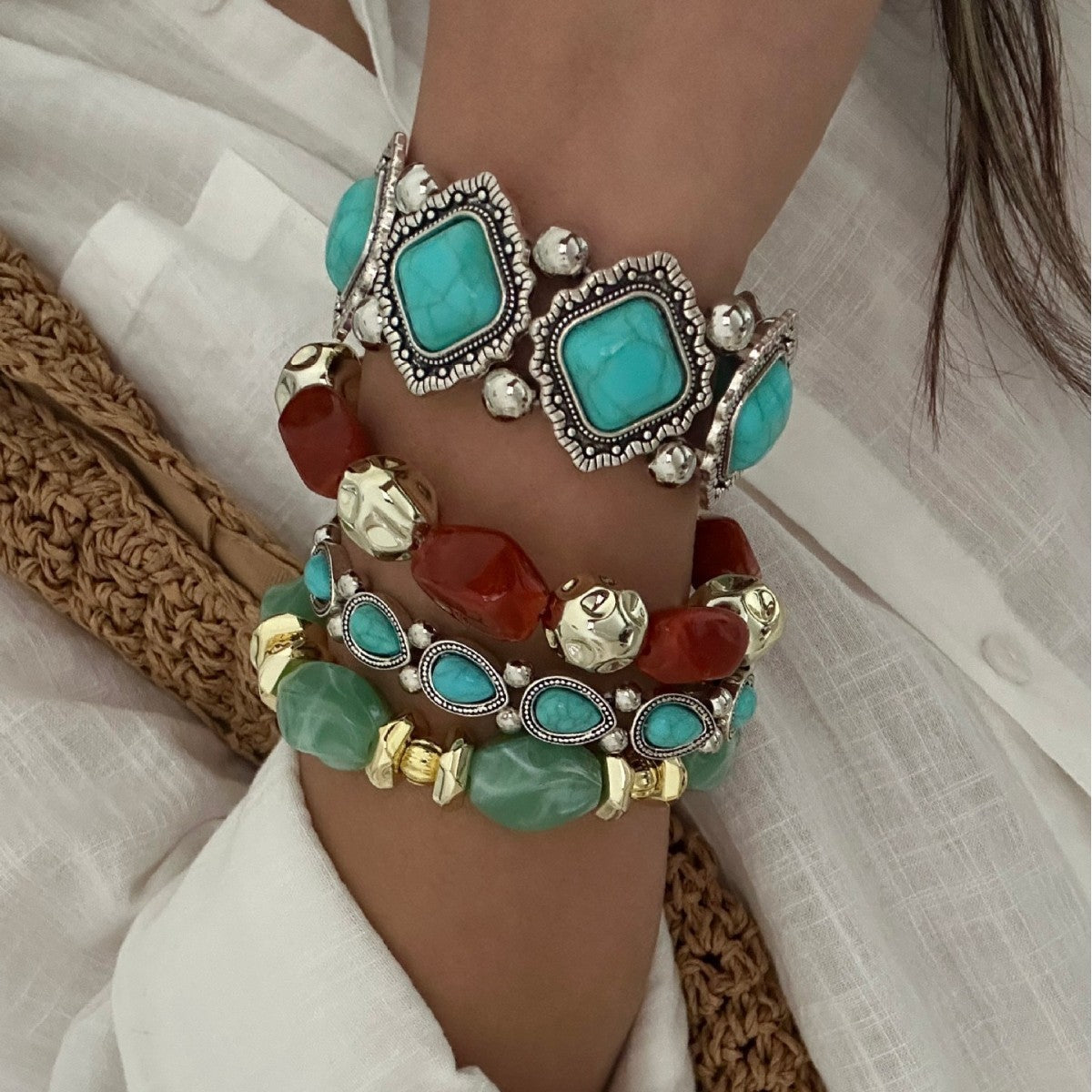 Irregular Stone Beaded Chain Bracelet — bracelet, view 3
