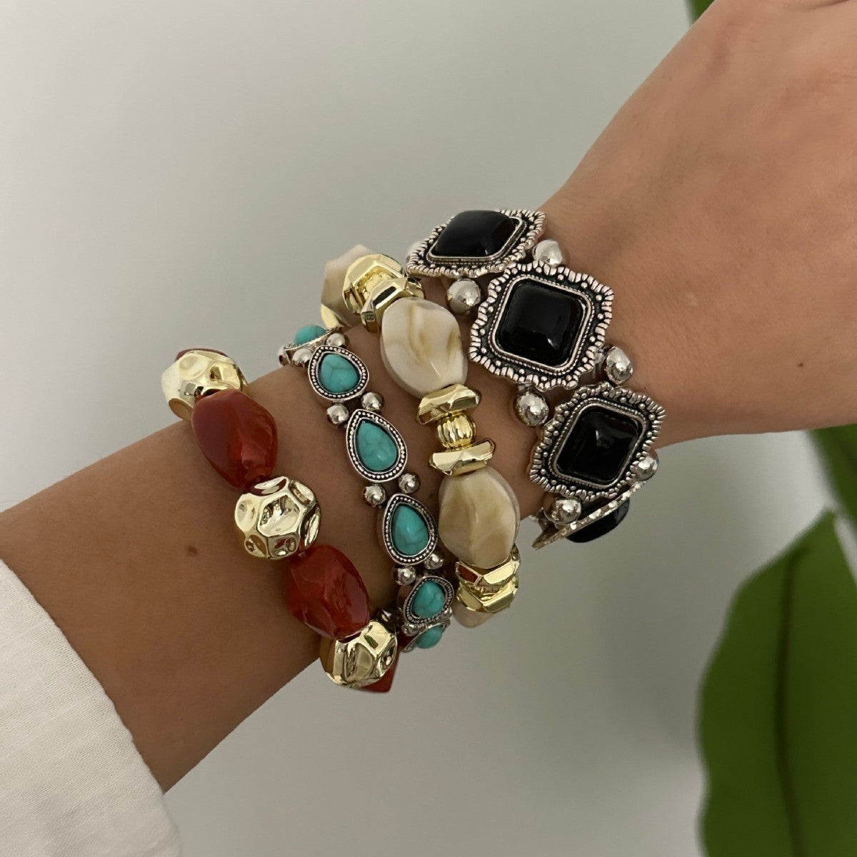 Irregular Stone Beaded Chain Bracelet — bracelet, view 4