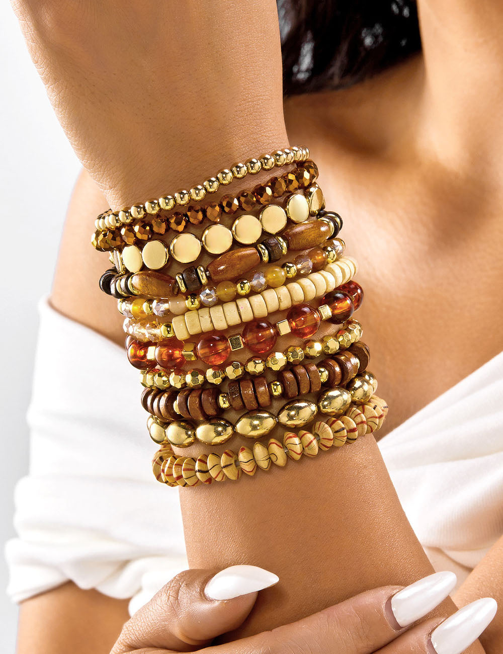 Layered Wood Bead Bracelet — brown bracelet