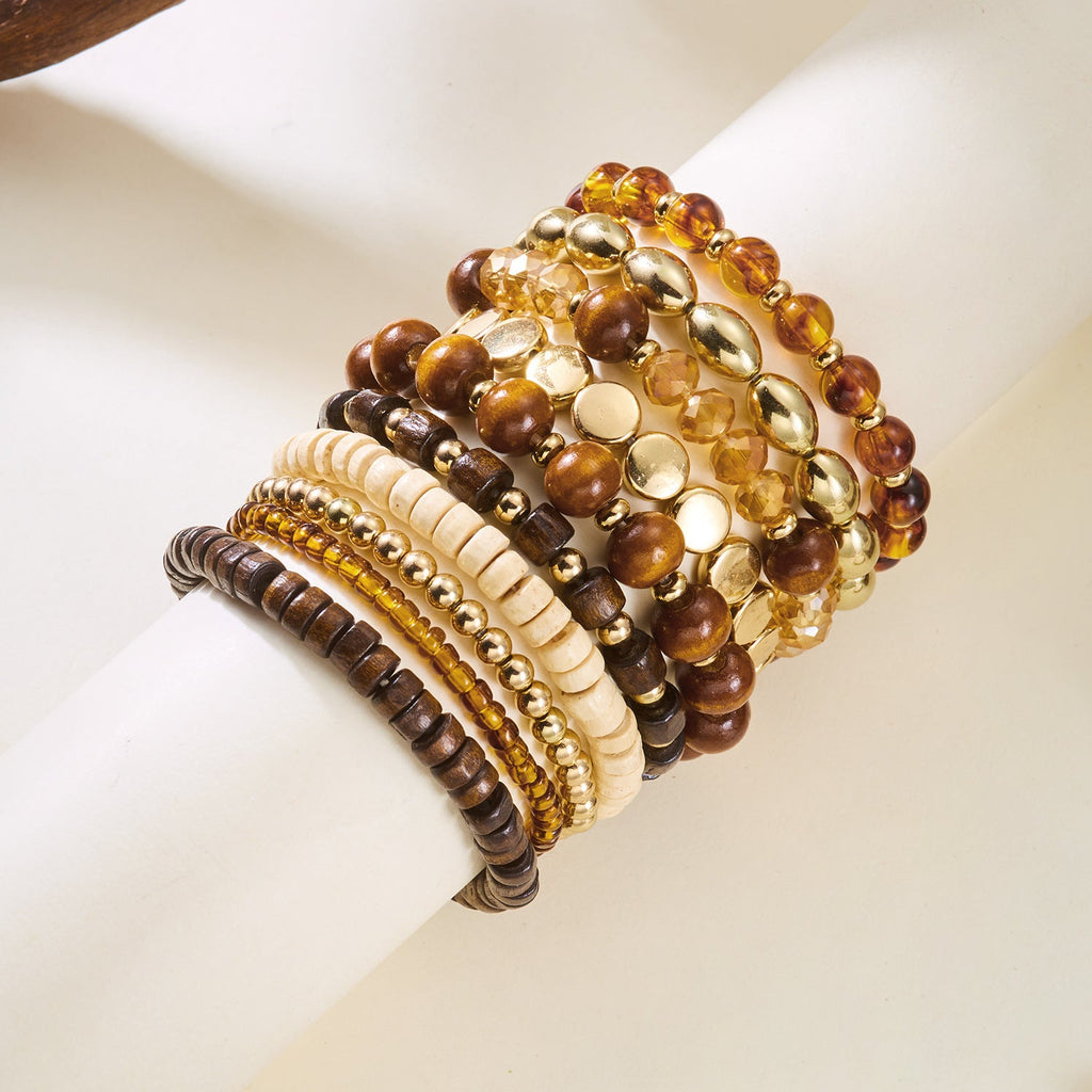 Layered Wood Bead Bracelet — brown bracelet, view 2
