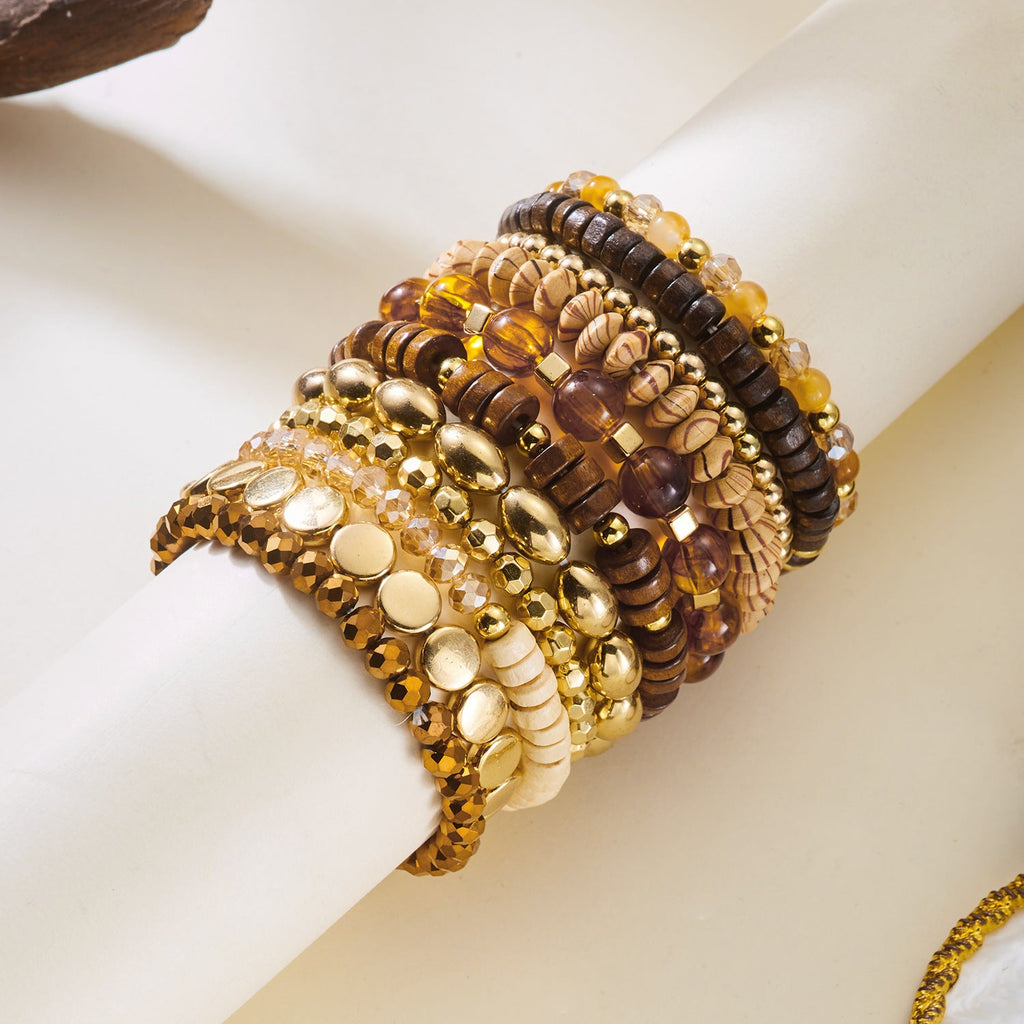 Layered Wood Bead Bracelet — brown bracelet, view 3