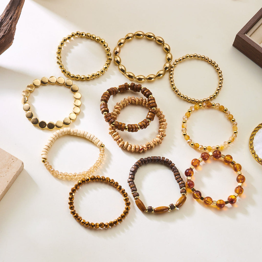 Layered Wood Bead Bracelet — brown bracelet, view 6