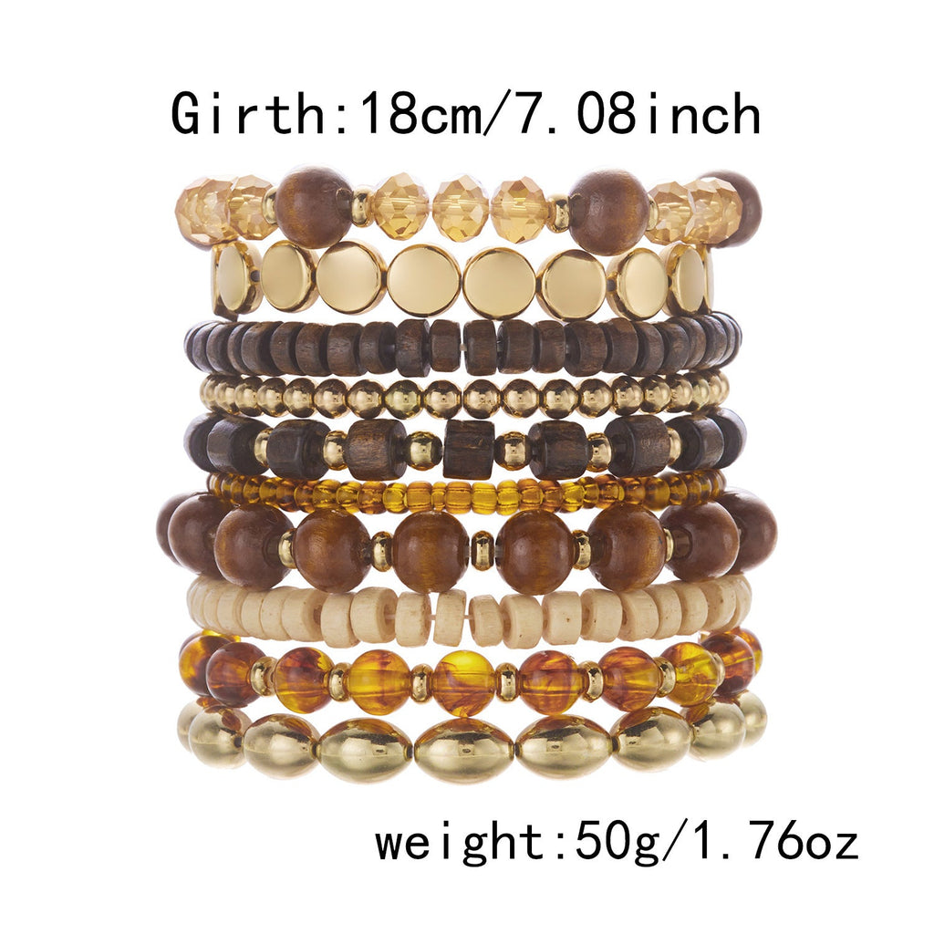 Layered Wood Bead Bracelet — brown bracelet, view 8
