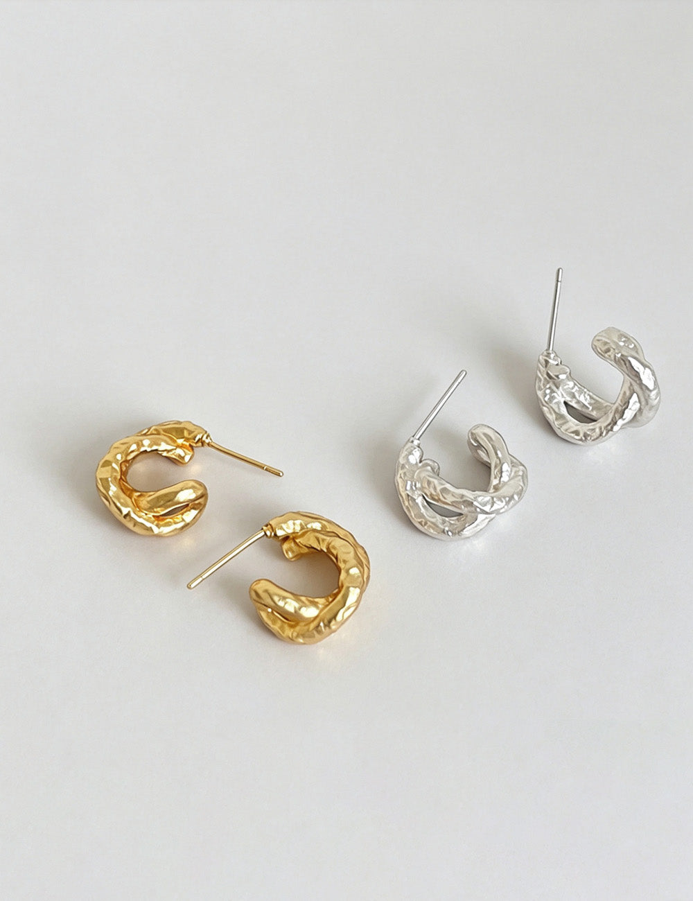 Fine Twisted C-Shaped Stud Earrings — earrings