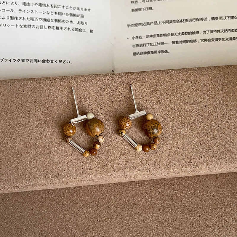 Beaded Drop Stud Earrings — brown earrings, view 4