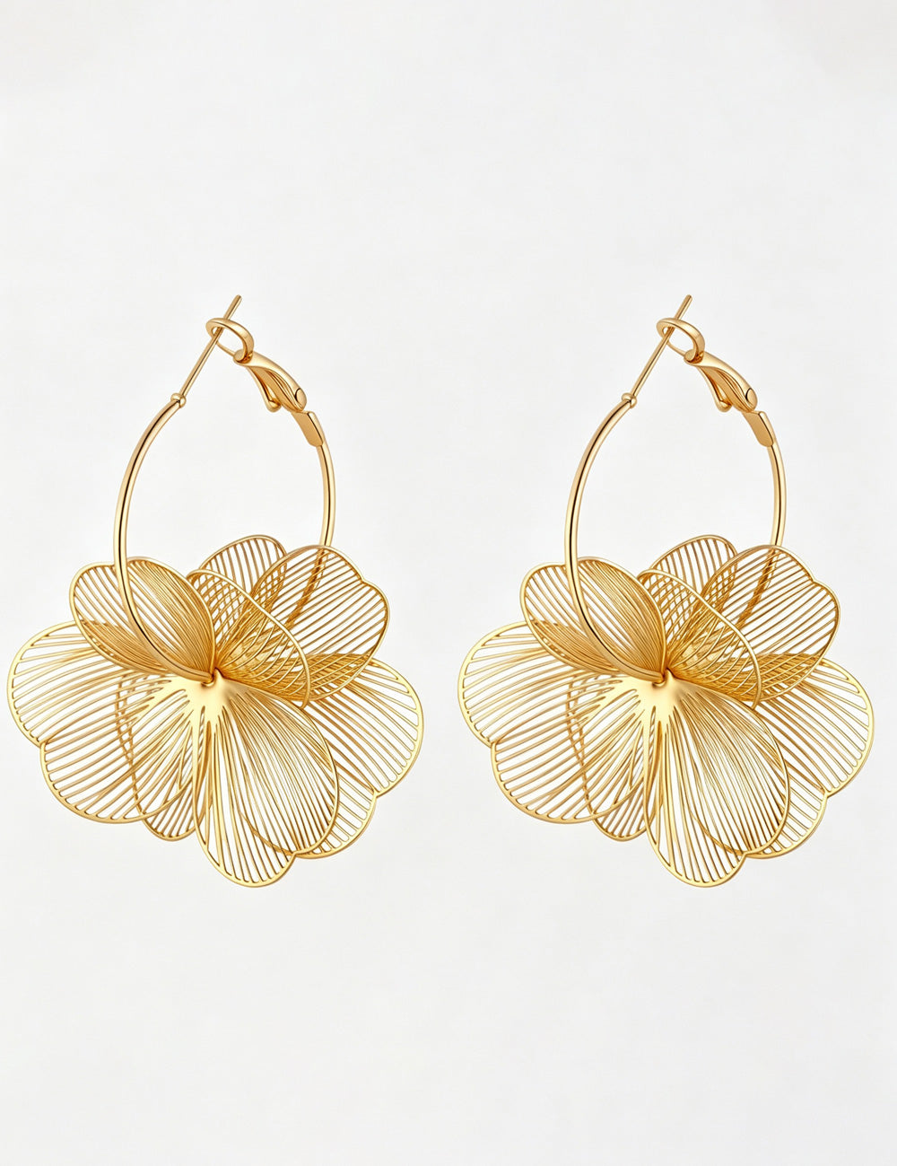 Gold Floral Dangle Hoop Earrings — earrings