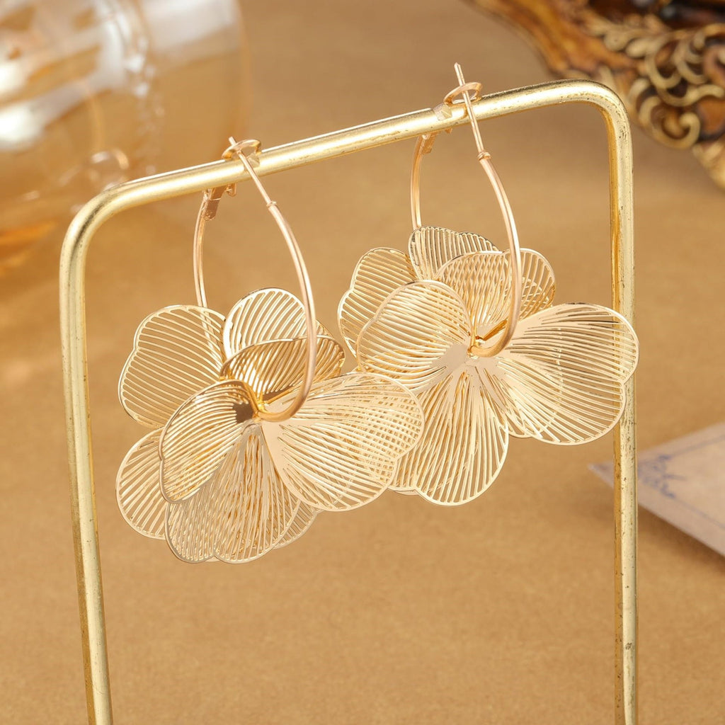 Gold Floral Dangle Hoop Earrings — earrings, view 2