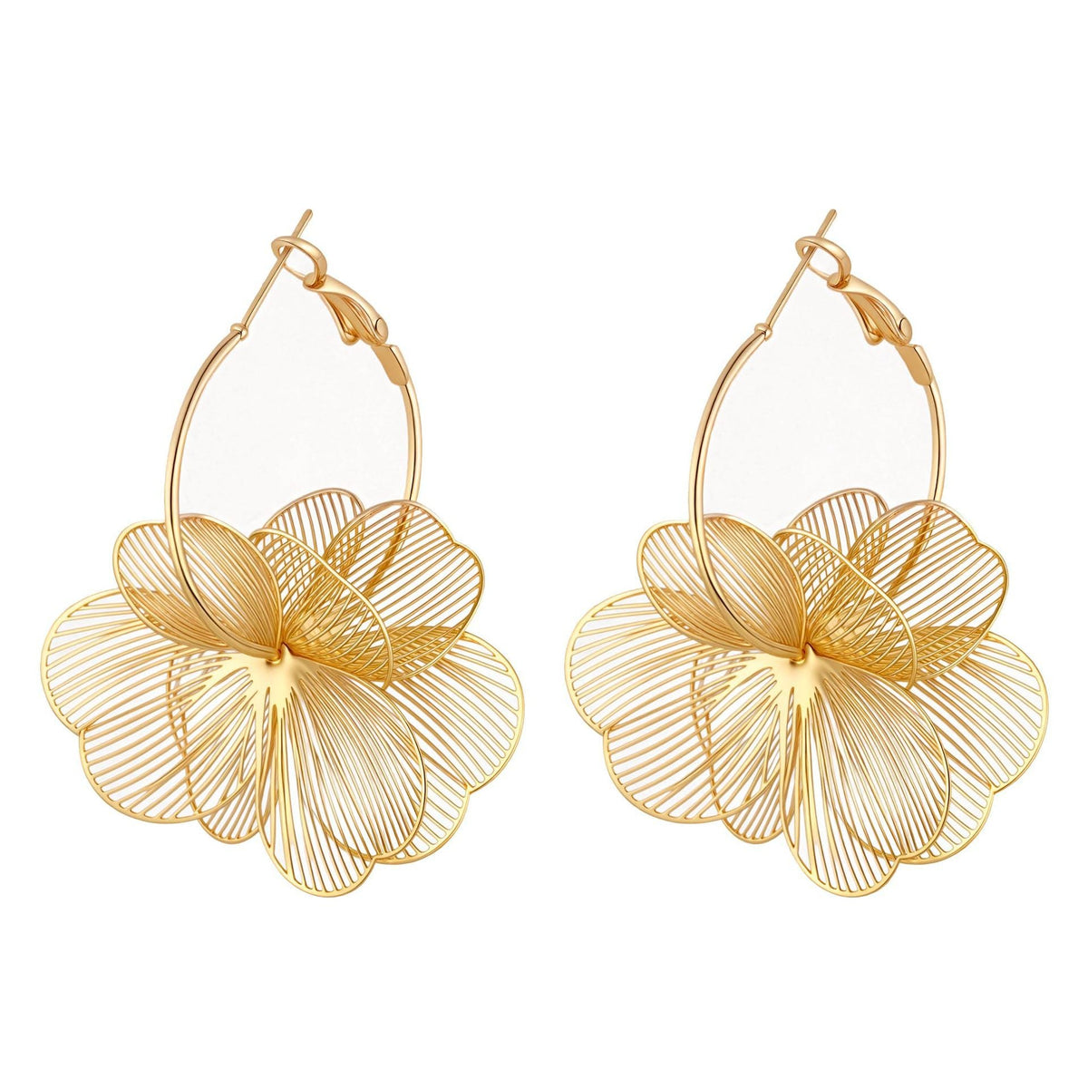 Gold Floral Dangle Hoop Earrings — earrings, view 5
