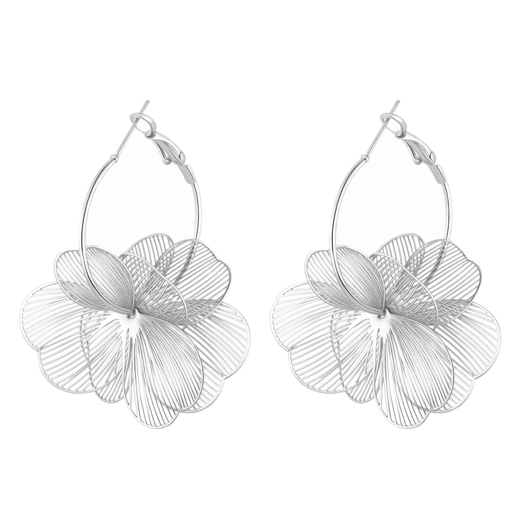 Gold Floral Dangle Hoop Earrings — earrings, view 6