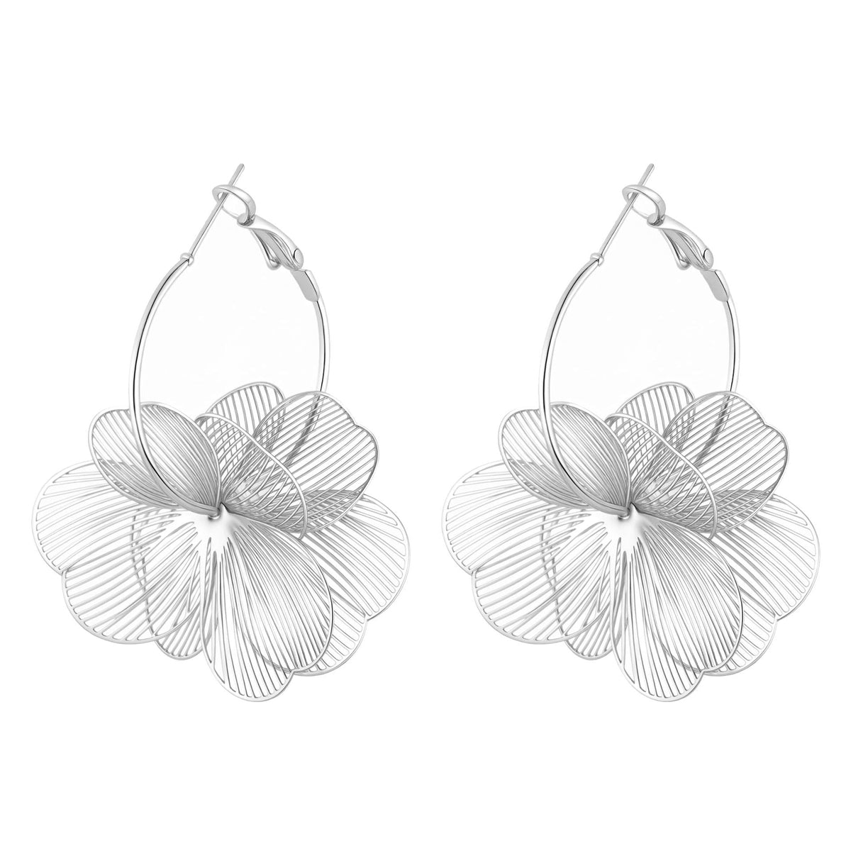Gold Floral Dangle Hoop Earrings — earrings, view 6