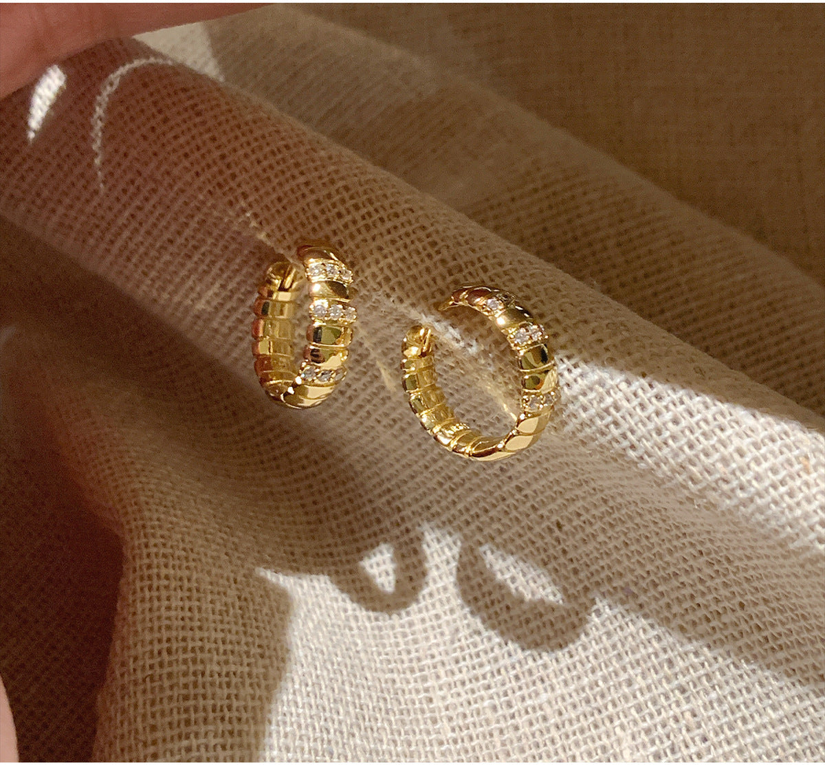 Snake-Bone Rhinestone Hoop Earrings — earrings, view 4