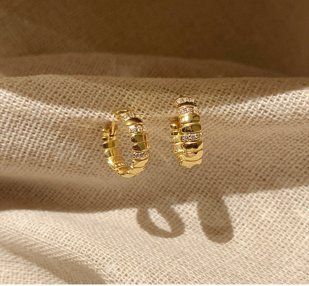 Snake-Bone Rhinestone Hoop Earrings — earrings, view 5