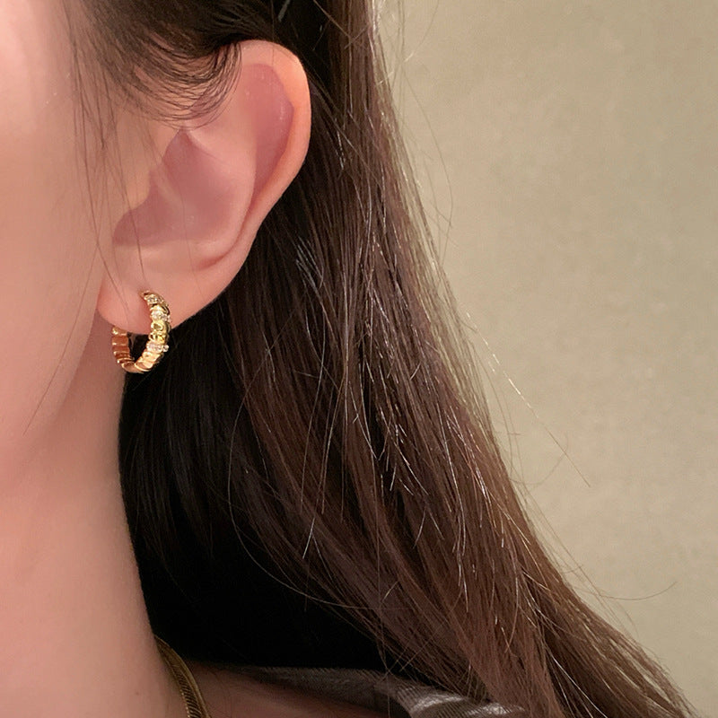 Snake-Bone Rhinestone Hoop Earrings — earrings, view 6