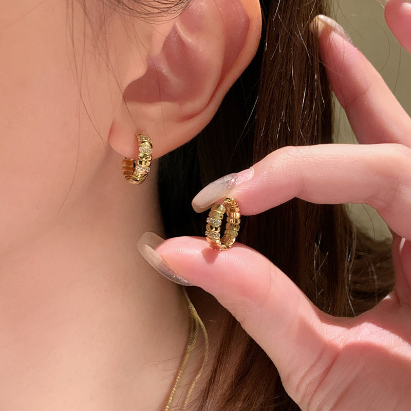 Snake-Bone Rhinestone Hoop Earrings — earrings, view 8