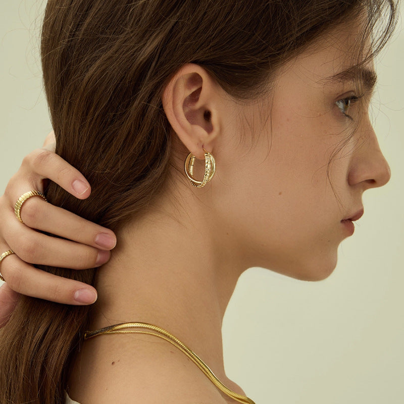 Snake-Bone Double Layer Hoops — earrings, view 5