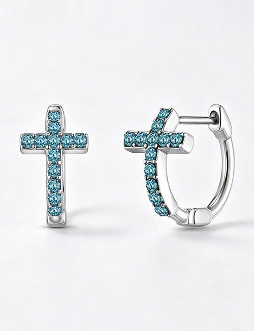Cross Motif Rhinestone Hoop Earrings — earrings