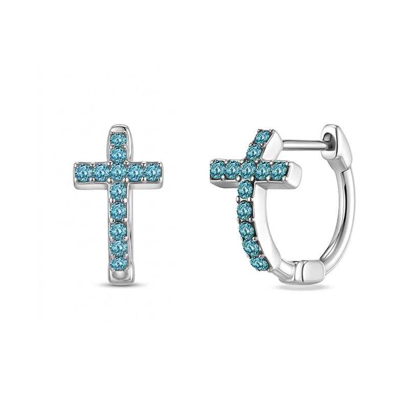 Cross Motif Rhinestone Hoop Earrings — earrings, view 2