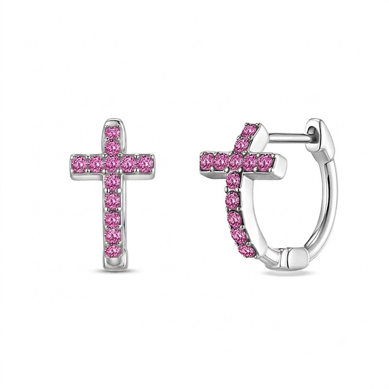 Cross Motif Rhinestone Hoop Earrings — earrings, view 3