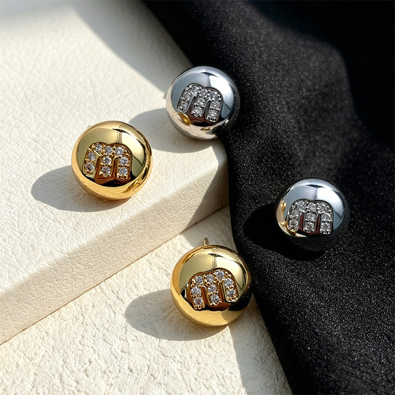 Rhinestone Letter Motif Stud Earrings — earrings, view 2