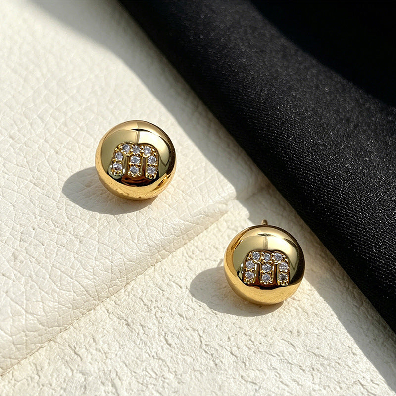 Rhinestone Letter Motif Stud Earrings — earrings, view 3