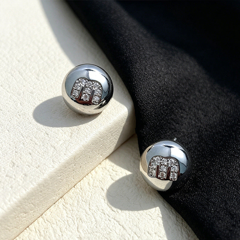 Rhinestone Letter Motif Stud Earrings — earrings, view 4